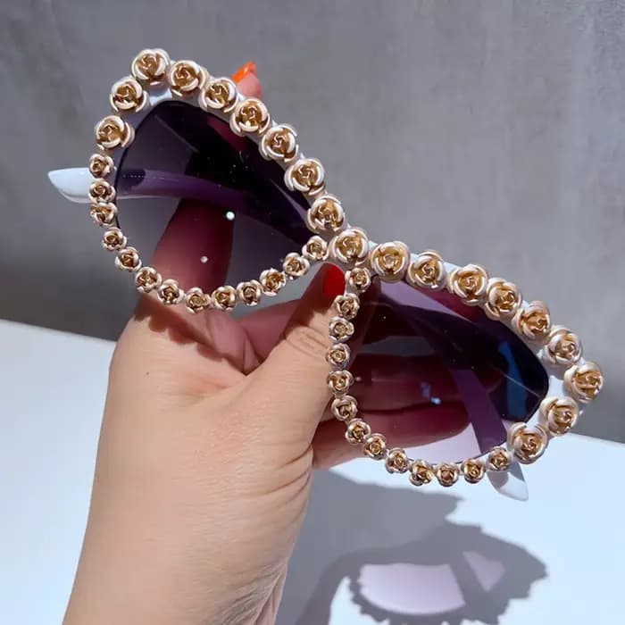 Lunettes de soleil femmes 2023 Sexy fleur rouge oeil de chat