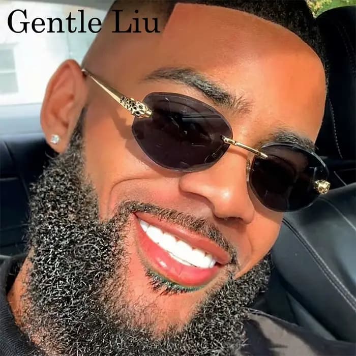 Sans monture Leopard Head lunettes de Soleil Hommes De Luxe Designer Vintage Petit Ovale