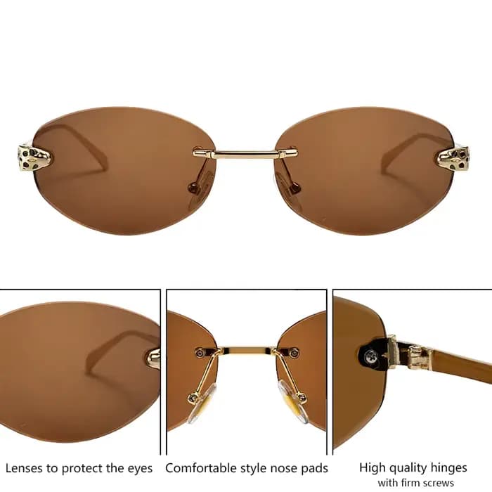 Sans monture Leopard Head lunettes de Soleil Hommes De Luxe Designer Vintage Petit Ovale