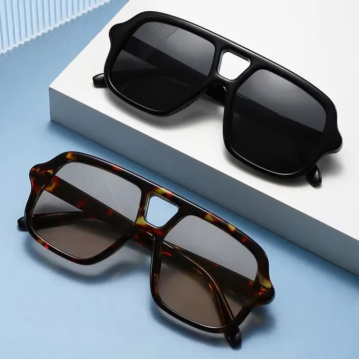 SO & EI Ins mode populaire Double ponts carré hommes lunettes de soleil Vintage Punk jaune bleu nuances UV400