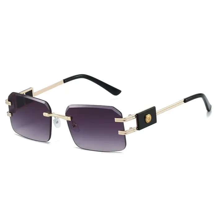 Lunettes de soleil carrées sans cadre à la mode avec décoration de tête de Lion pour hommes et femmes