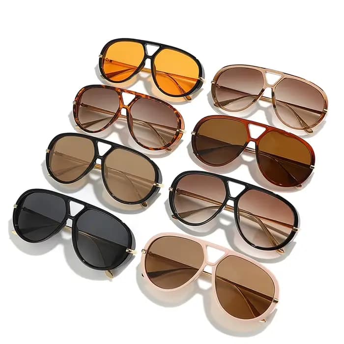 SO & EI Ins mode populaire surdimensionné Double ponts pilote femmes lunettes de soleil rétro couleur bonbon hommes Punk