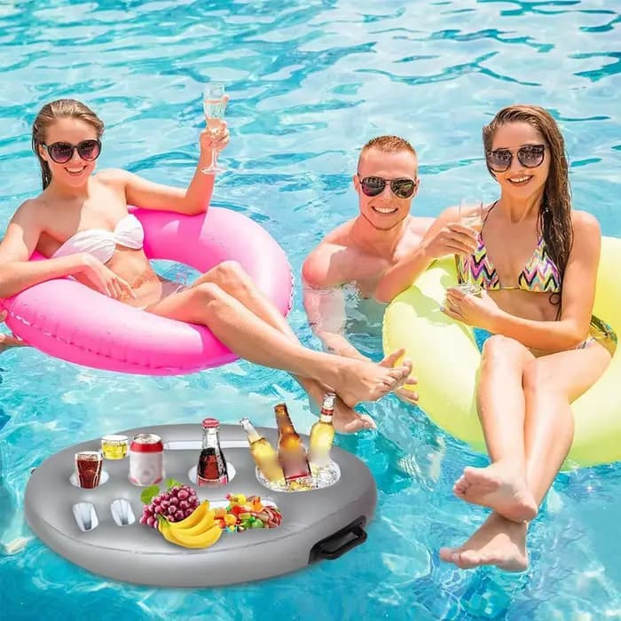 Support de Boissons Gonflable Flottant pour Piscine, Table à Bière, Refroidisseur, Plateau de Bar Flottant, Porte-Gobelets et Porte-Boissons avec Bol à Snacks