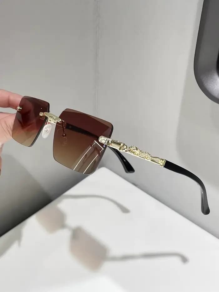 Lunettes rectangulaires tendance sans monture avec branches décoratives pour un usage quotidien