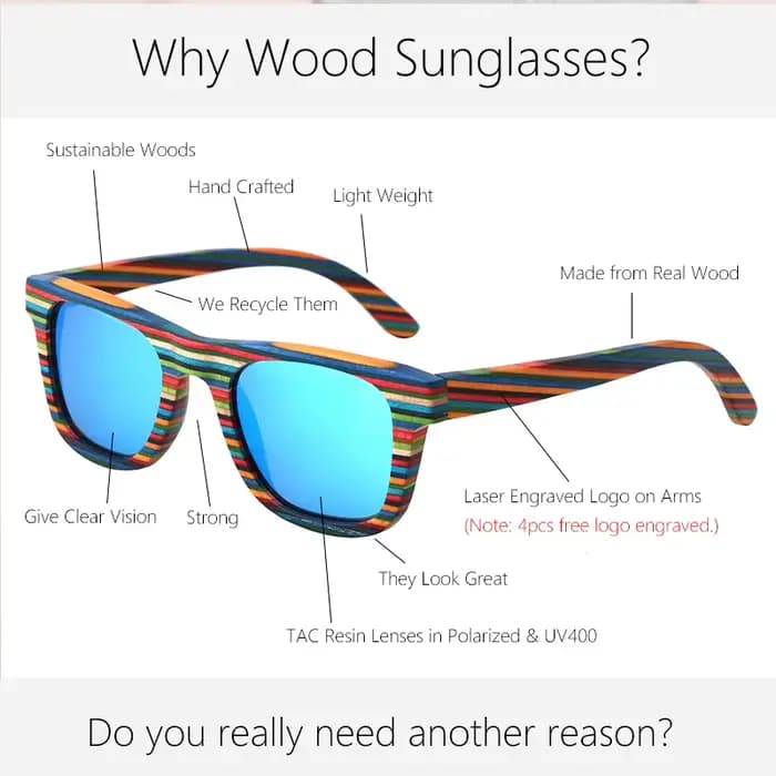 Lunettes de soleil bleues de Skateboard en bois, pour le client d'espagne