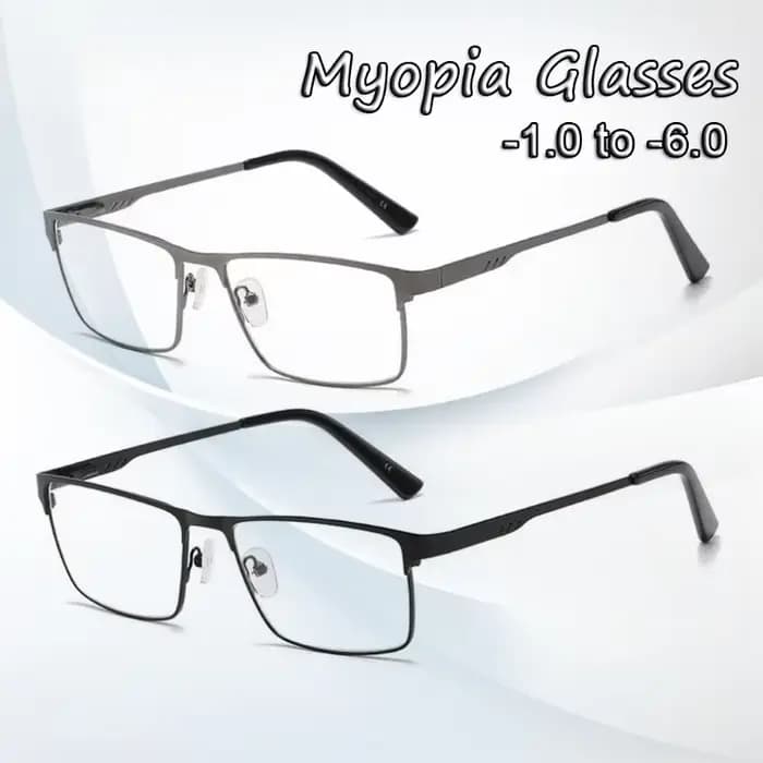 Lunettes de myopie à grande monture carrée en métal pour hommes