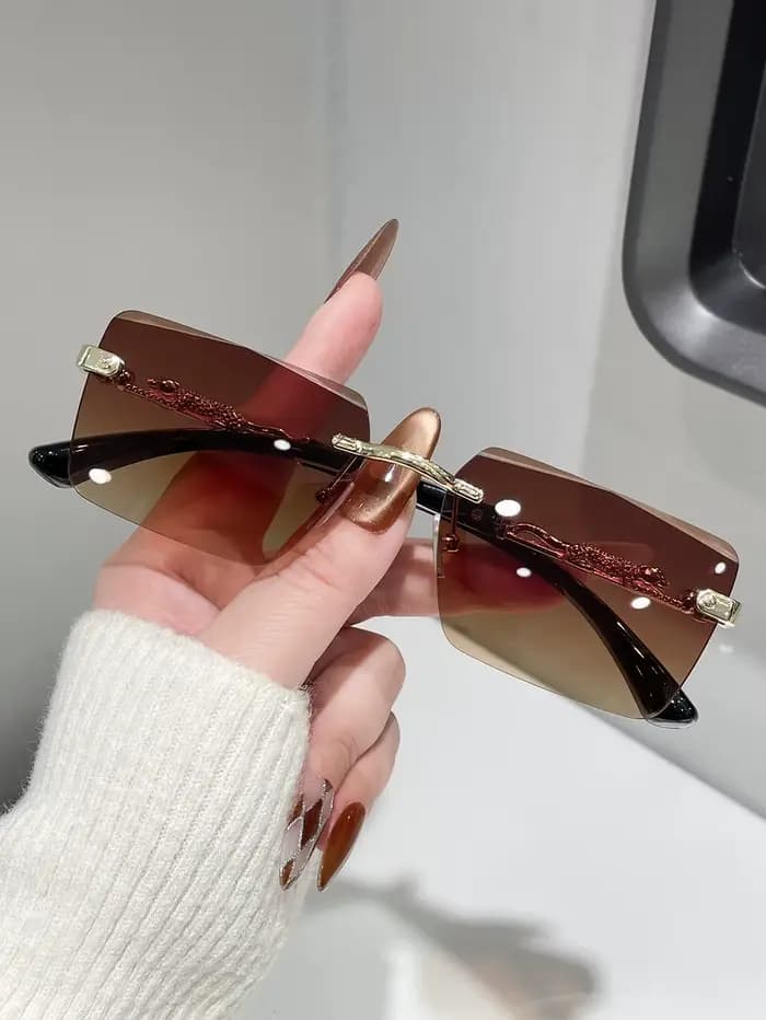 Lunettes rectangulaires tendance sans monture avec branches décoratives pour un usage quotidien