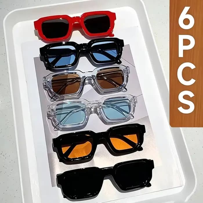 Lot de 6 Lunettes de Soleil Vintage Rectangulaires pour Femme