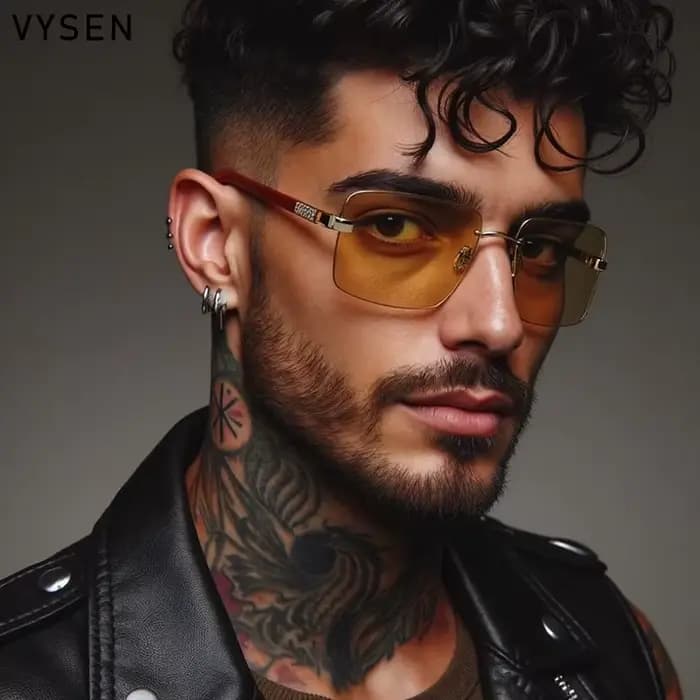 Lunettes de soleil Vintage carrées sans bords pour hommes