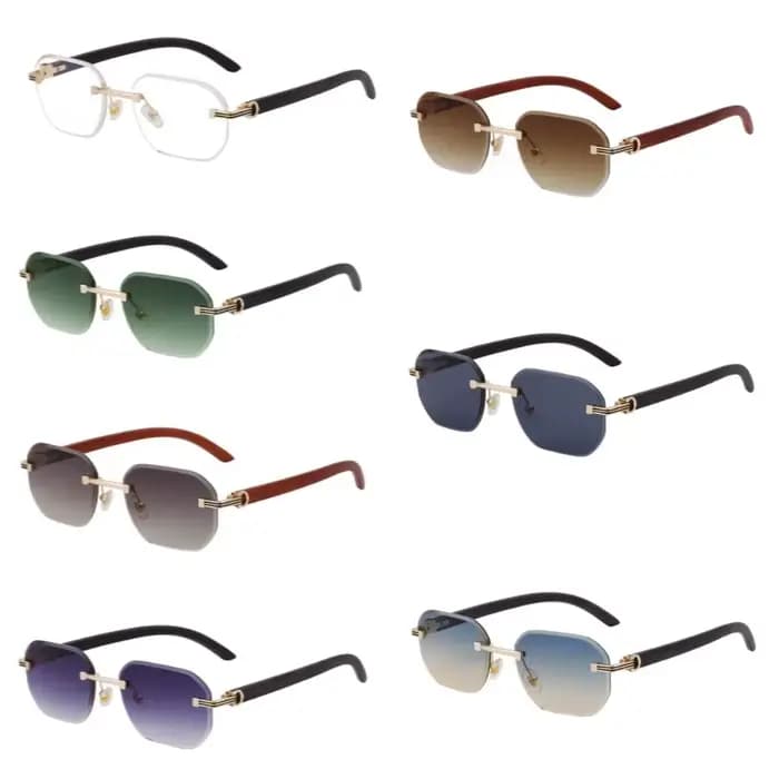 Lunettes de soleil sans monture légères multicolores à effet bois