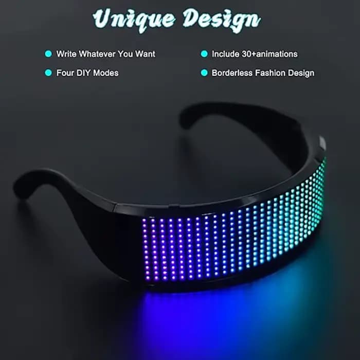 Lunettes LED Bluetooth contrôlées par application, lunettes lumineuses RGB pour cosplay, fête, festival de musique