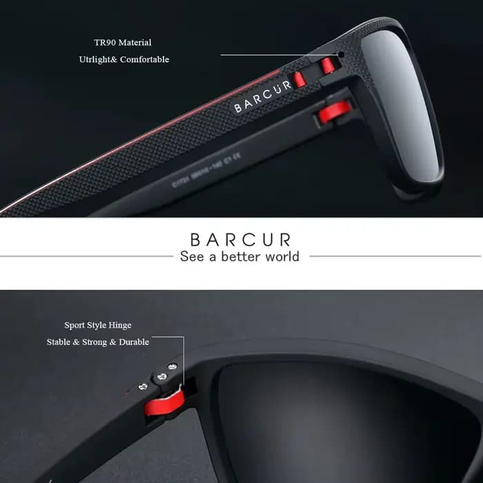 BARCUR Design-Lunettes de soleil polarisées TR90 pour homme et femme
