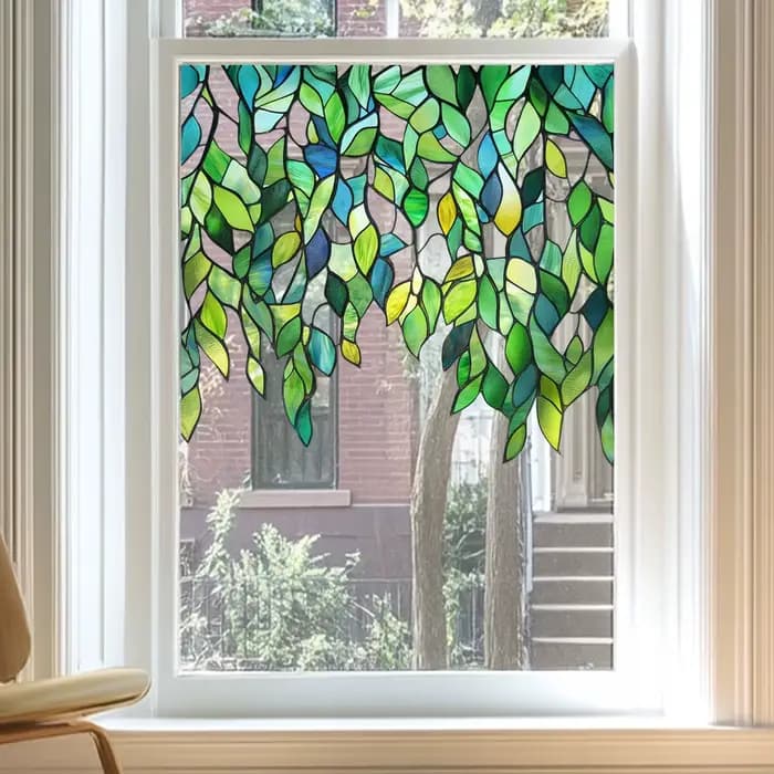 Feuilles vertes suspendues vignes autocollant en verre statique plante Pattren fenêtre coin décor Film auto-adhésif pour la décoration de fenêtres de la maison