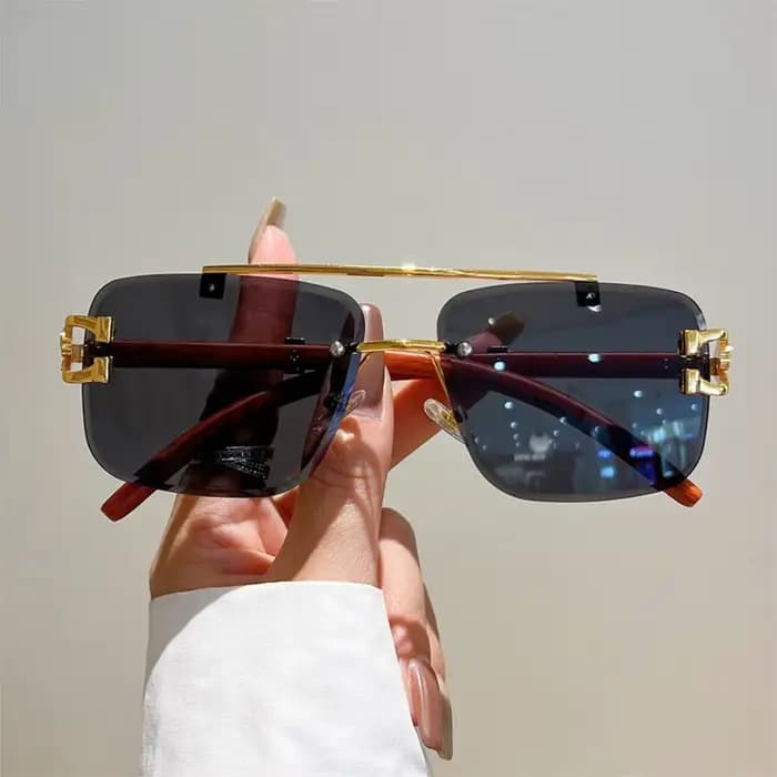 Vintage homme Double faisceau lunettes de soleil femmes sans cadre clair carré noir rouge