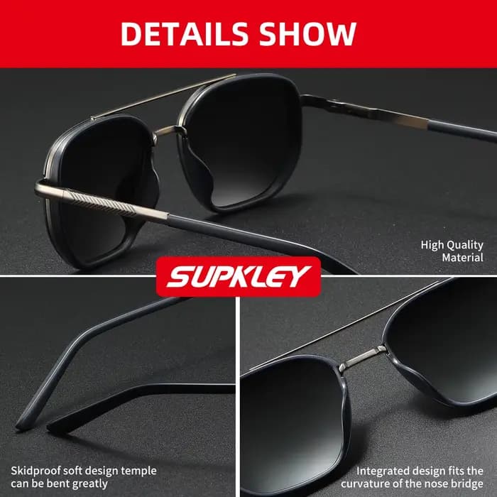 SUPKLEY Lunettes de soleil exquises avec monture rectangulaire et film polarisant pour une photographie polyvalente