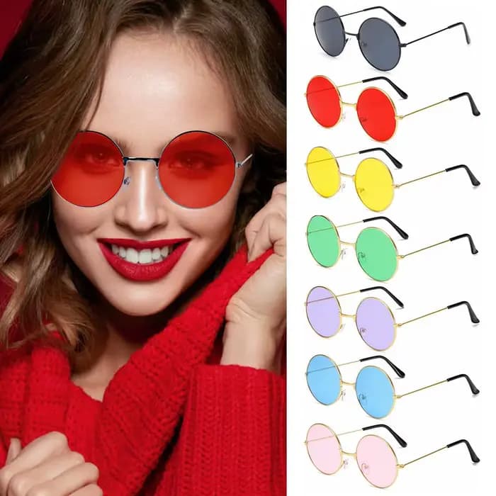 Lunettes de soleil rondes en métal pour femmes et hommes, style disco hippie