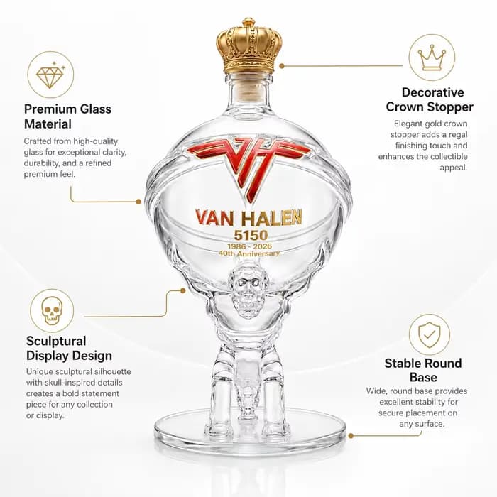 Carafe en verre inspirée de Van Halen, bouteille de whisky 40e anniversaire, décoration de bar, cadeau pour les fans de musique