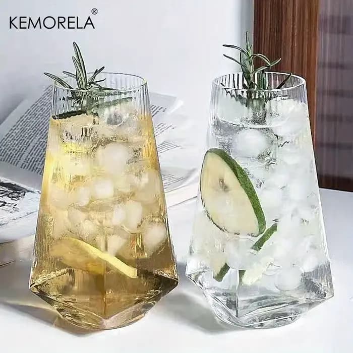 KEMORELA Verre à bille géométrique vertical de 500 ml Verre à boire de cocktail moderne pour eau Jus de bière - Pratique et élégant