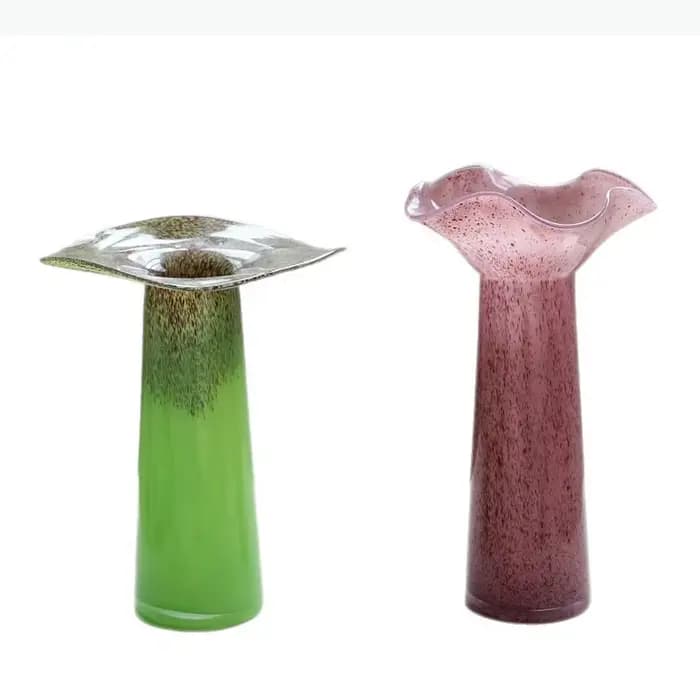 Vase en verre à bordure feuille de lotus, artisanat, pots à fleurs, décoration de table, arrangements floraux, vases floraux, décoration esthétique de la pièce