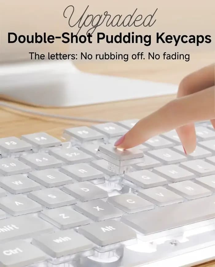 Clavier USB filaire avec rétroéclairage blanc, panneau métallique, touches Pudding, taille standard, silencieux, pour PC Windows, ordinateur portable, gamer