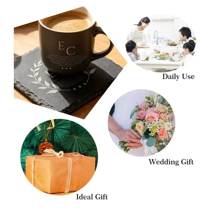 Lot de 6 sous-verres en ardoise personnalisés avec logo, sous-verres en pierre noire gravés sur mesure pour cadeaux d'entreprise, cadeaux pour clients