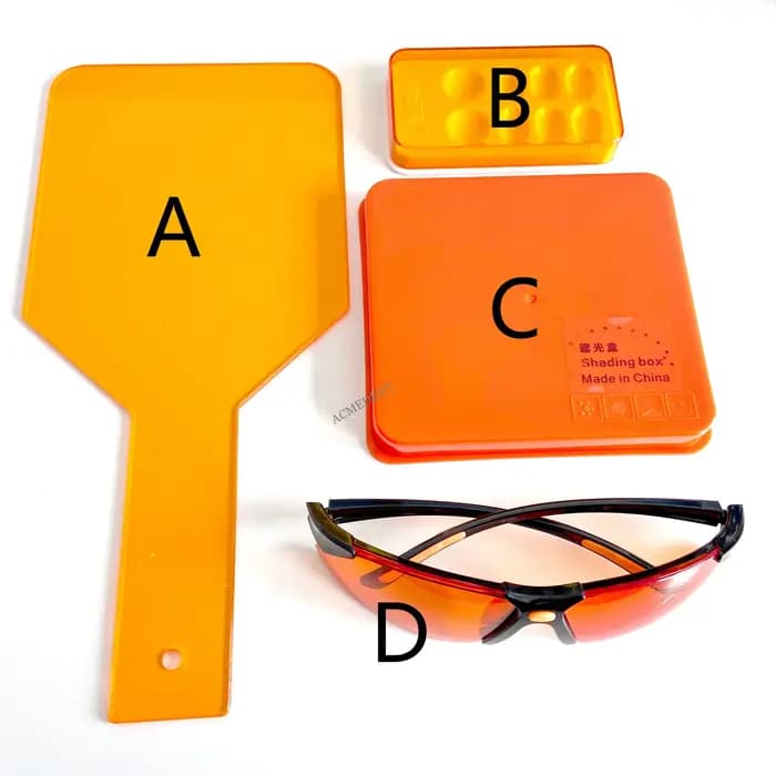 Bloc de lunettes dentaires Orange, lumières bleues UV LED, Assistant de lunettes, plaque à main, durcissement de la lumière, boîte de protection d'ombrage