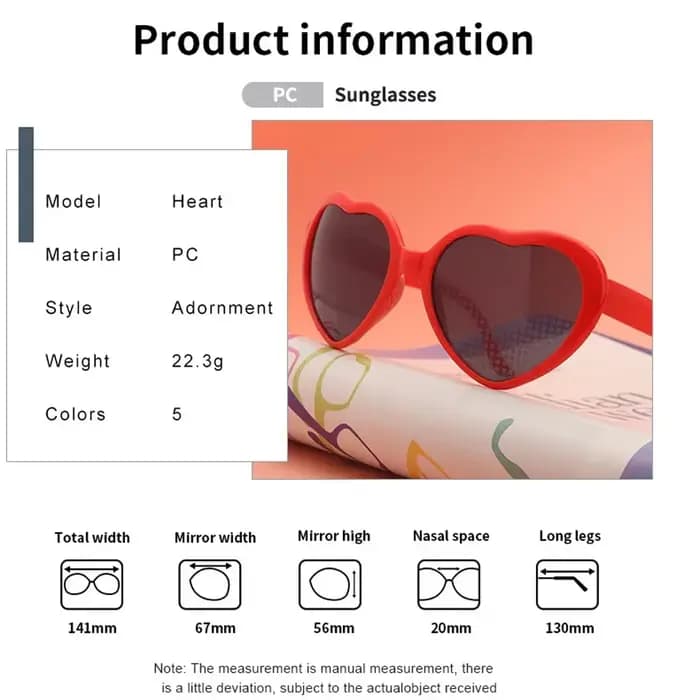 Lunettes de soleil en forme de cœur d'amour avec effets de changement de lumière