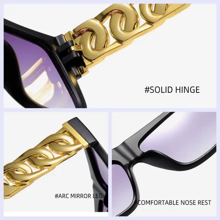 Lunettes de soleil carrées surdimensionnées avec chaîne en or pour hommes