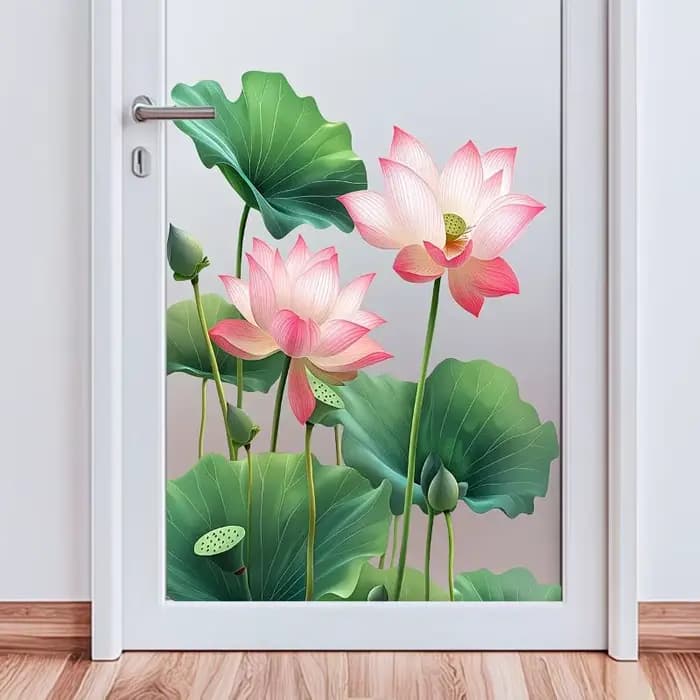 Autocollant mural en verre motif feuille de fleur, amovible, auto-adhésif, en PVC, pour salle de bain, bureau, chambre, décoration intimité