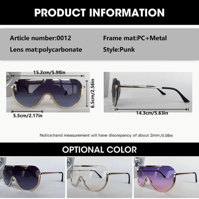 Lunettes de soleil oversize sans monture en métal
