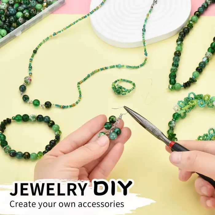Kit de bijoux en perles de verre vert pour documents exécutifs, perles rondes pour bricolage, bracelet, boucle d'oreille, collier, fournitures exécutives