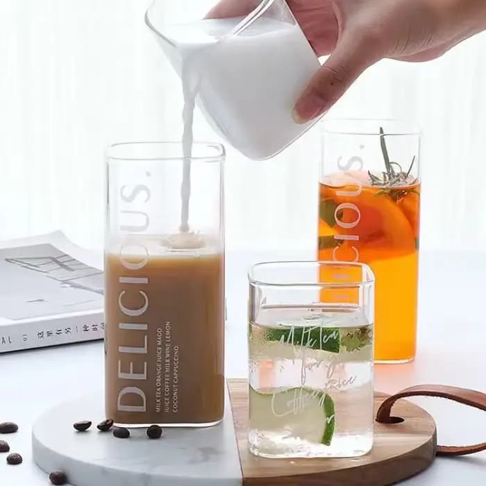 Verre carré thé au lait tasse de boisson verre Transparent à haute teneur en Borosilicate boisson froide jus de lait tasses à thé bière tasse à café 250/350/450ML