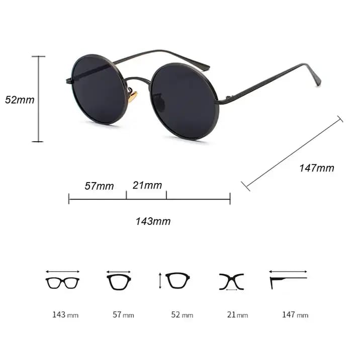 Lunettes de soleil rondes en métal doré pour hommes et femmes