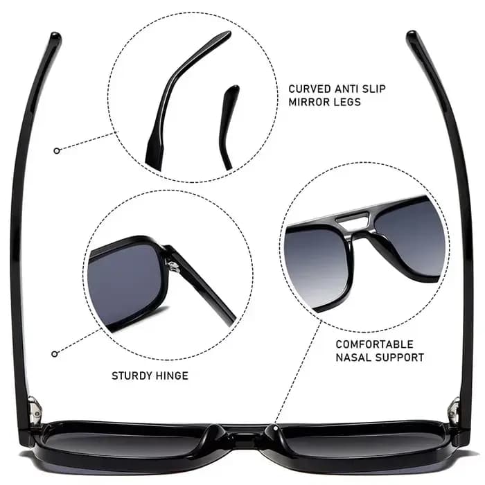 Lunettes de soleil VAKA Double Bridge Square Aviator - UV400 Style Pilote Vintage