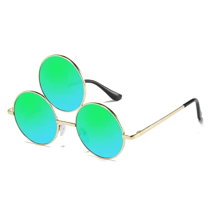 Mode 3 yeux lunettes de soleil rondes pour hommes femmes troisième lentilles fête métal Vintage
