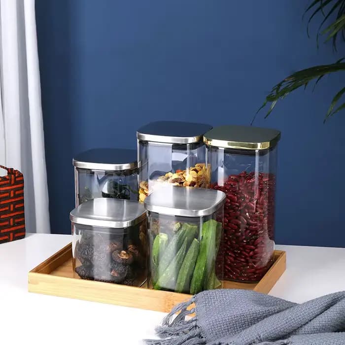 bocaux en verre alimentaire Bocaux en verre scellés avec couvercle pour le stockage du café,bocal en verre ave boîte carrée pour bonbons, Biscuits, Pot de cuisine, bocal Mason, récipient pour aliments