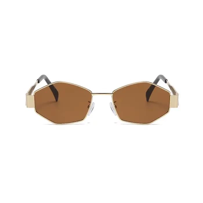 Lunettes de soleil de luxe punk à monture métallique polygonale pour femme
