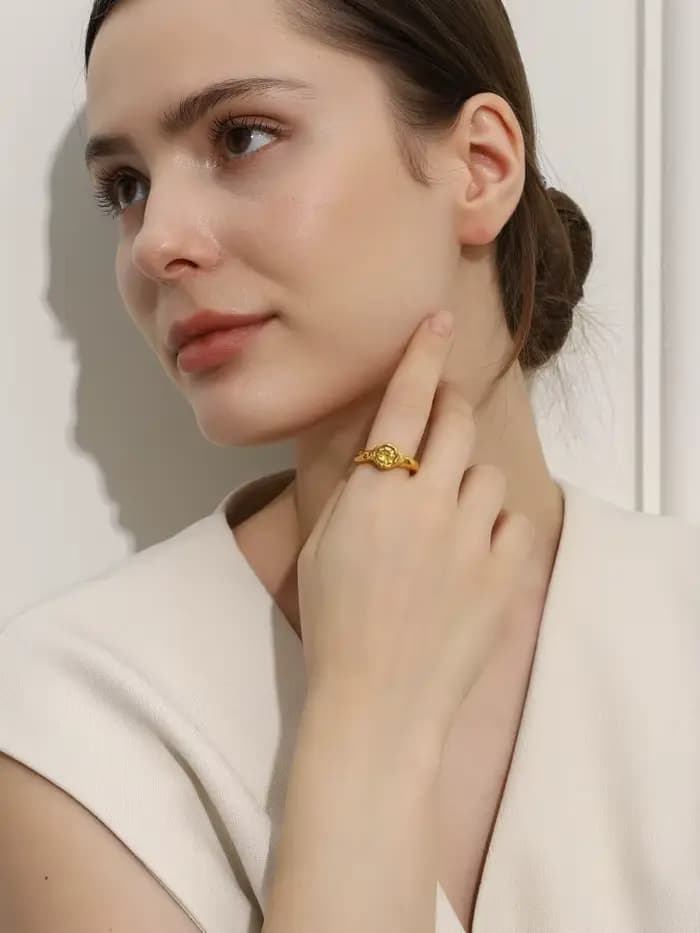 E.B.belle – bagues fines en Zircon pour femmes, brillantes, couleur Champagne unique, plaqué or, accessoires de bijoux en acier inoxydable