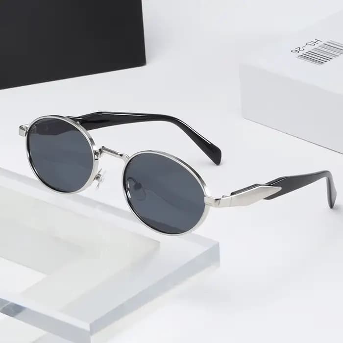 Lunettes de soleil ovales en métal elliptique pour femmes