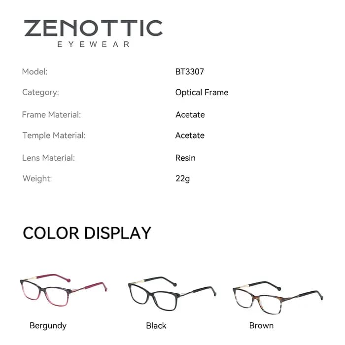 ZENOTTIC 2026 Montures de lunettes carrées pour femmes
