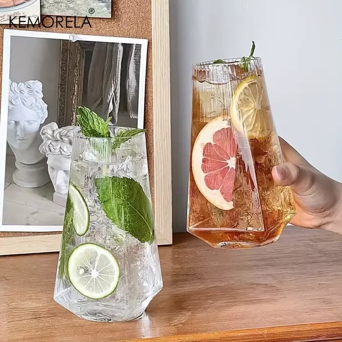 KEMORELA Verre à bille géométrique vertical de 500 ml Verre à boire de cocktail moderne pour eau Jus de bière - Pratique et élégant