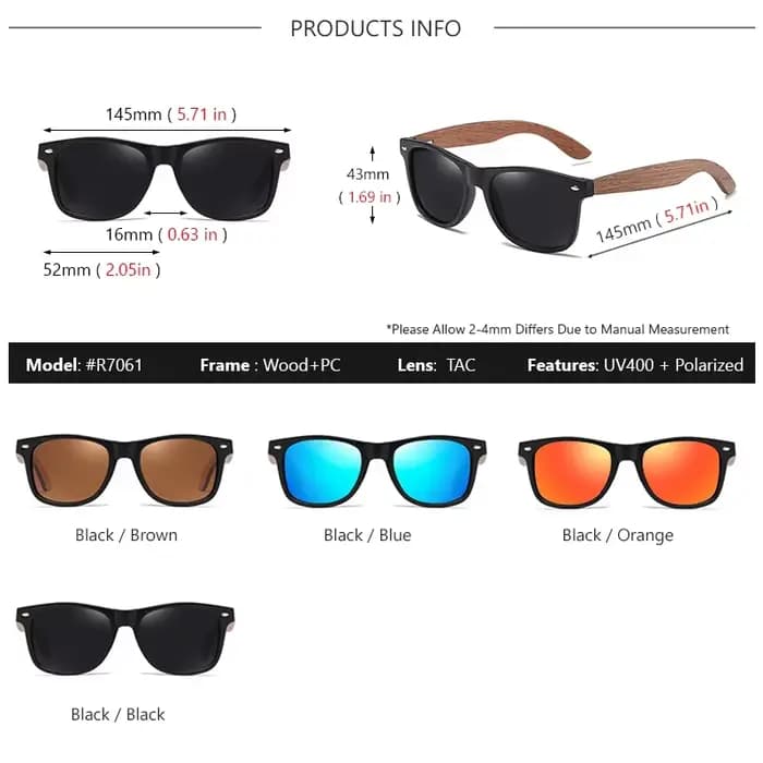 AOWEAR marque bois Aviation lunettes de soleil pour hommes femmes polarisées UV400 noyer