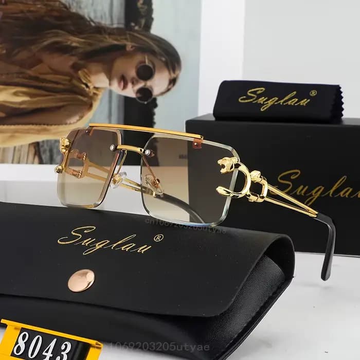 Lunettes de soleil rectangulaires sans cadre de marque de luxe américaine pour femmes hommes classiques rétro