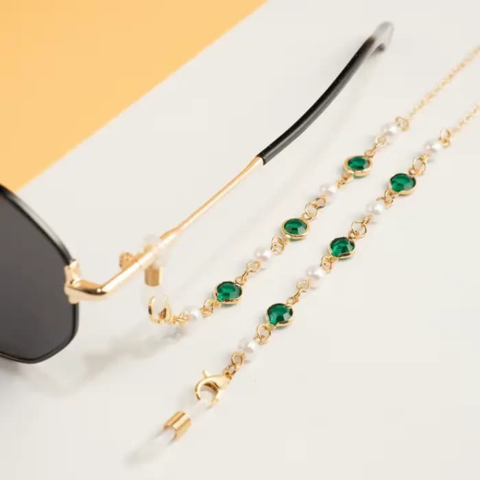 Chaîne de lunettes de soleil en perles de cristal colorées