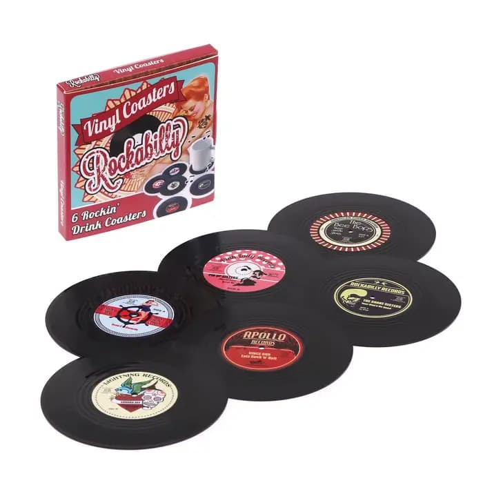 Sous-verres en vinyle pour disques d'animaux, pour boissons, ensemble de dessous de verre en vinyle Rockabilly avec étiquettes amusantes, protège les meubles des marques d'eau