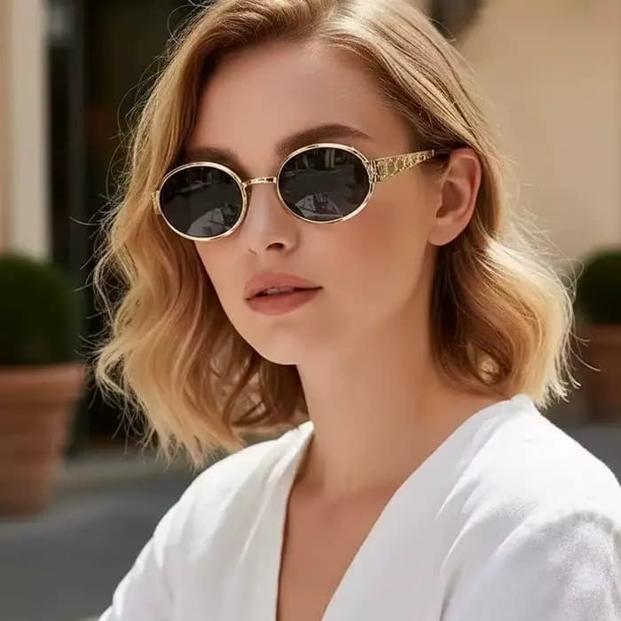 Glamour luxe femmes lunettes de soleil métal ovale marque