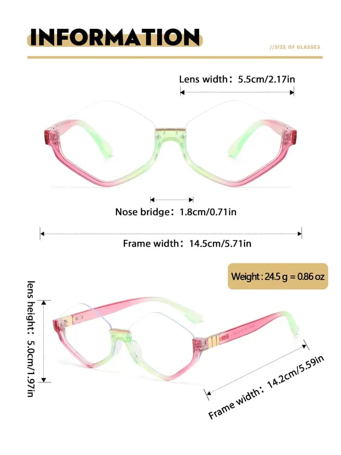 Lunettes unies unisexes de luxe légères et tendance – Cadre semi-monté irrégulier élégant avec un design dégradé célèbre sur Internet