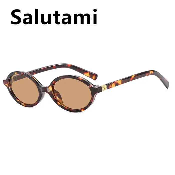 Lunettes de soleil Vintage ovales léopard noir pour femmes