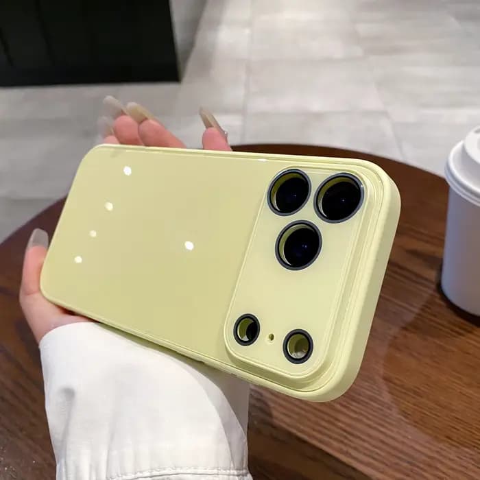 Coque de téléphone en verre pour iPhone 17 16 15 14 13 Pro Max 17Air, lentille en verre, Protection complète, cadre en TPU, couverture rigide antichoc brillante bonbon