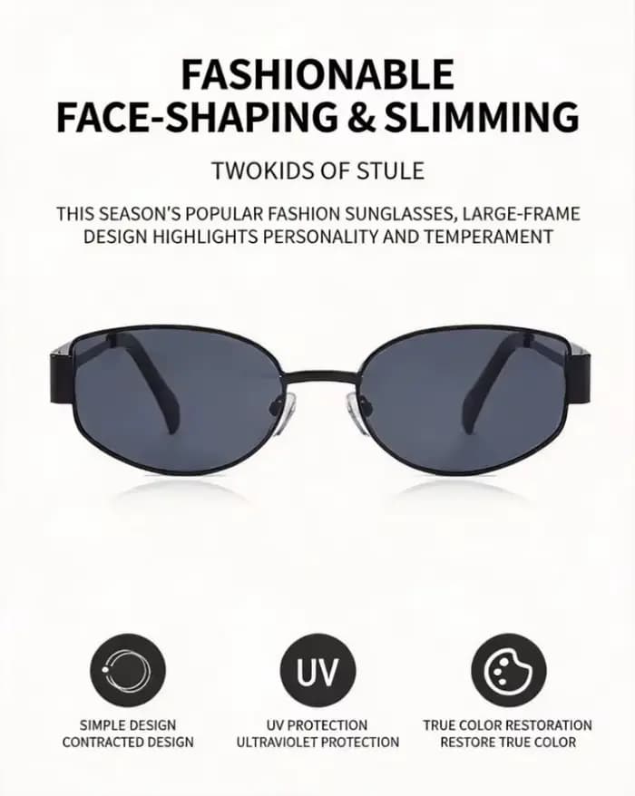 Nouvelles lunettes de soleil haut de gamme pour femmes, monture ovale en métal, lunettes de soleil pour hommes, style rétro européen et américain